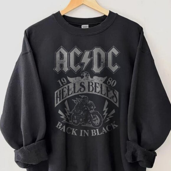 ACDC 1980 Hells Bells Sweatshirt, Retro ACDC Back in Black Album Sweater Unisex - Picture 2 of 4